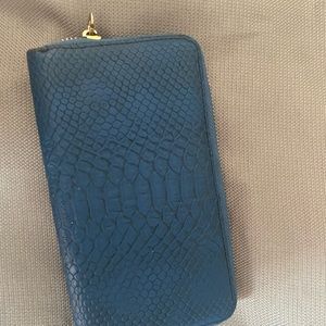 Turquoise Faux Croc Wallet